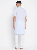 Even Apparels Blue Color Pure Cotton With Band Collar Men's H/S Kurta | Grocsy