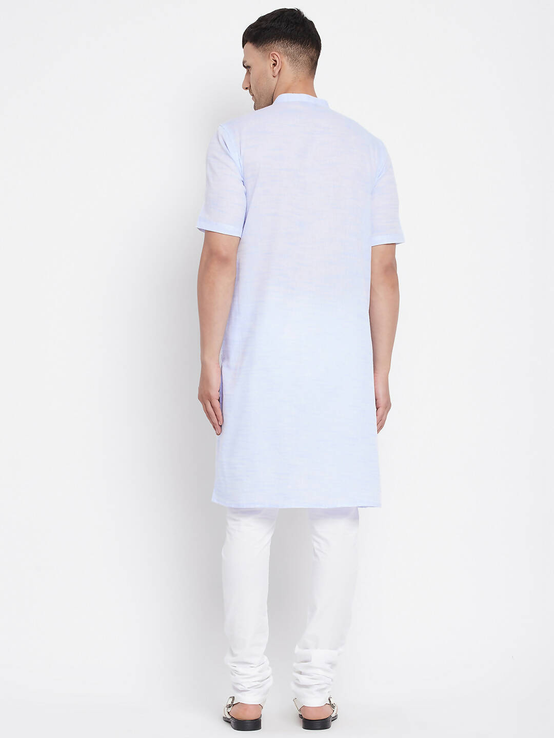 Even Apparels Blue Color Pure Cotton With Band Collar Men's H/S Kurta | Grocsy