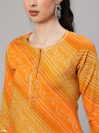 Aks Bandhani Printed Gotta Patti Regular Pure Cotton Kurta with Harem Pants | Grocsy