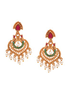 Saraf RS Jewellery Gold-Polished Red & Green Bridal Temple Jewellery Set | Grocsy