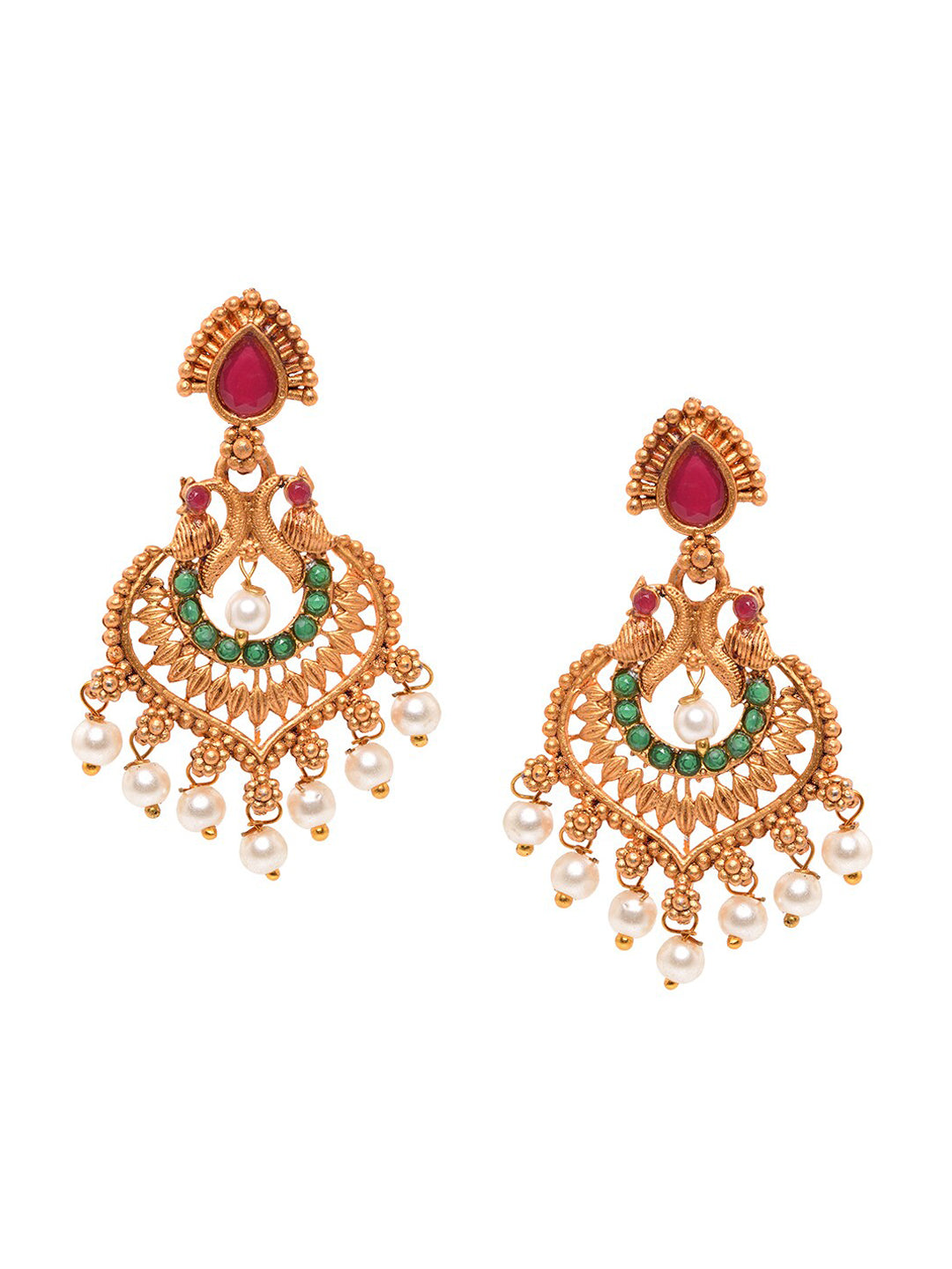 Saraf RS Jewellery Gold-Polished Red & Green Bridal Temple Jewellery Set | Grocsy