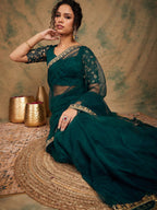 Sangria Embroidered Detailed Net Saree | Grocsy