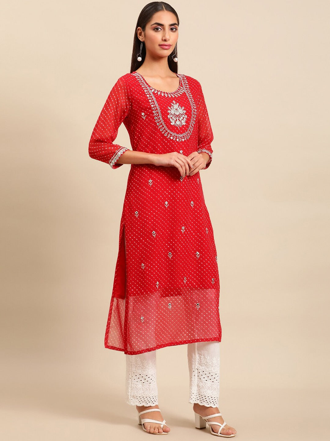 Sangria Women Yoke Design Mirror Work Indie Prints Cotton Kurta | Grocsy