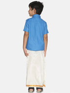 Sethukrishna Blue & White Shirt with Dhoti For Boys | Grocsy