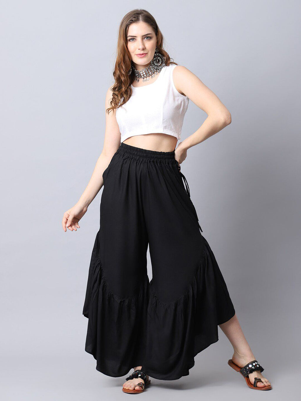 TAG 7 Women Black Flared Ethnic Palazzos | Grocsy
