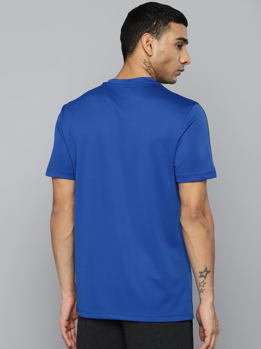 Alcis Men Blue & Black Striped Detail Slim Fit T-shirt | Grocsy