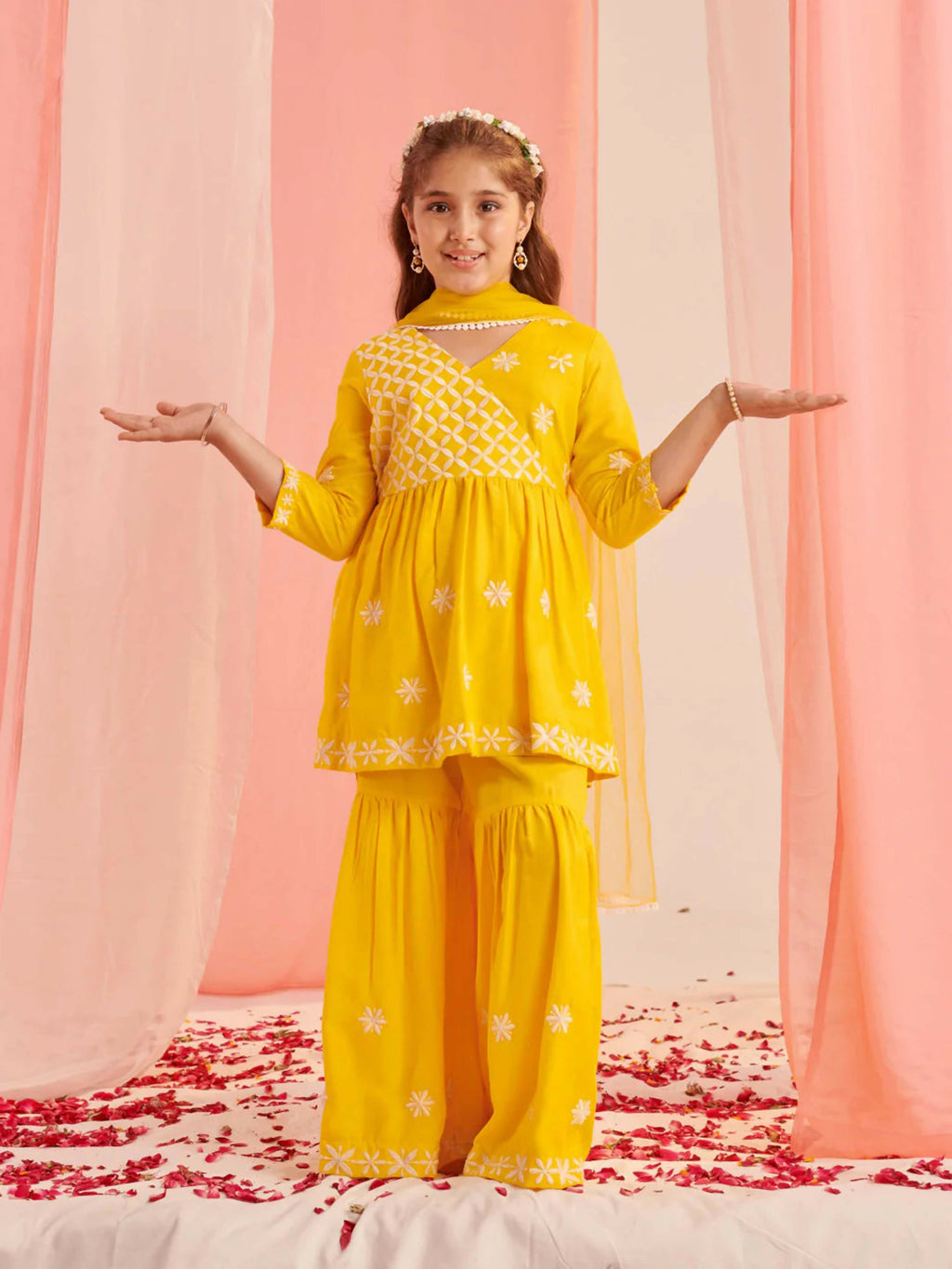 Joban Fashion Girl's Mustard Color Sharara Set | Grocsy
