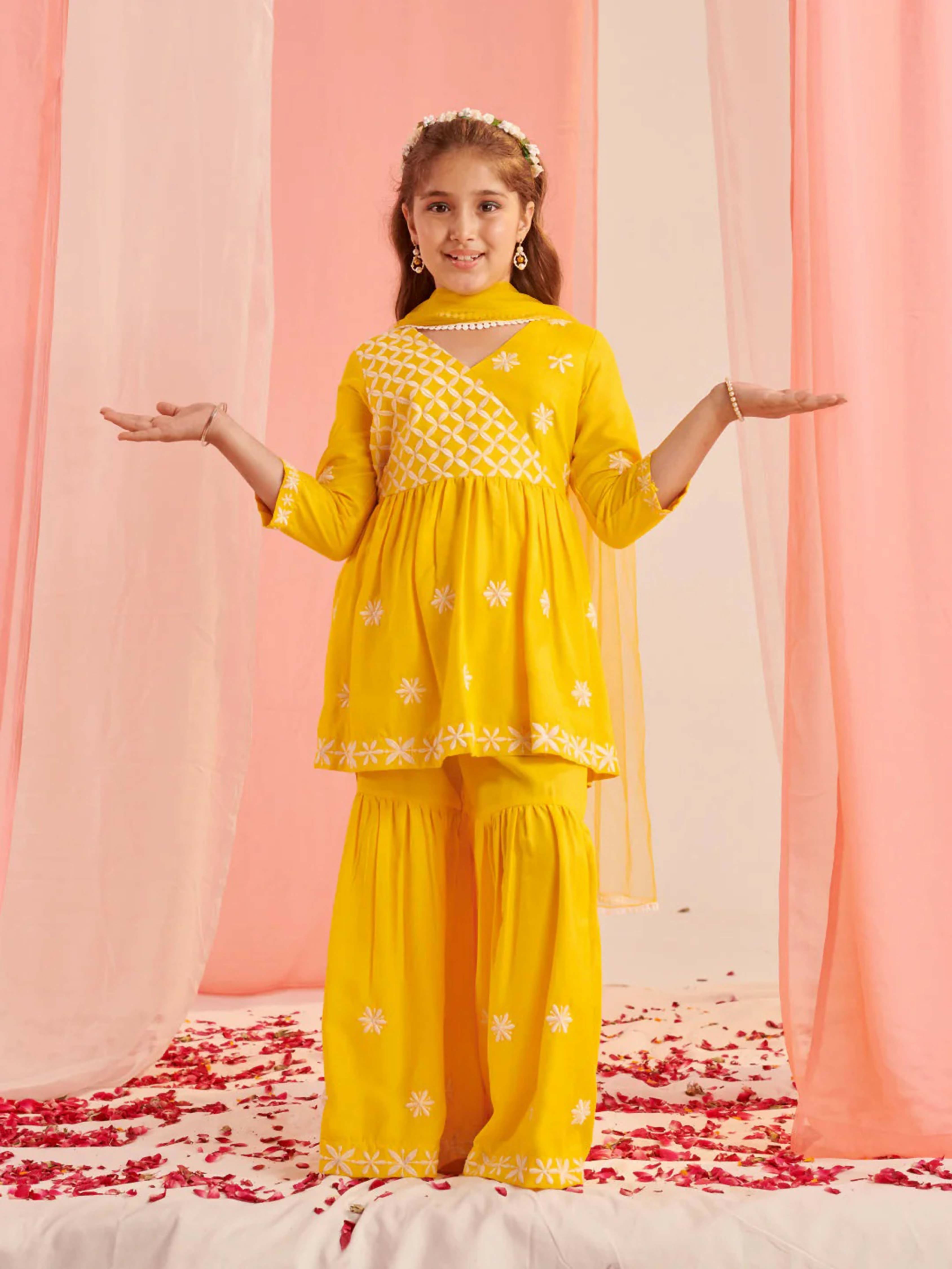 Joban Fashion Girl's Mustard Color Sharara Set | Grocsy