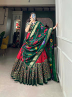 Vastranavya Stunning Look Tussar Silk Printed With Foil Work Indian Lehenga Choli - Red | Grocsy