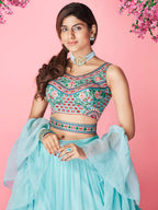 Myra Sky Blue Art Silk Designer Lehenga | Grocsy