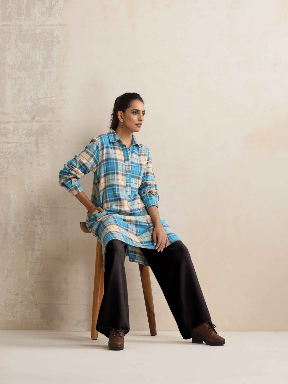 trueBrowns Black Woollen Flared Pants | Grocsy