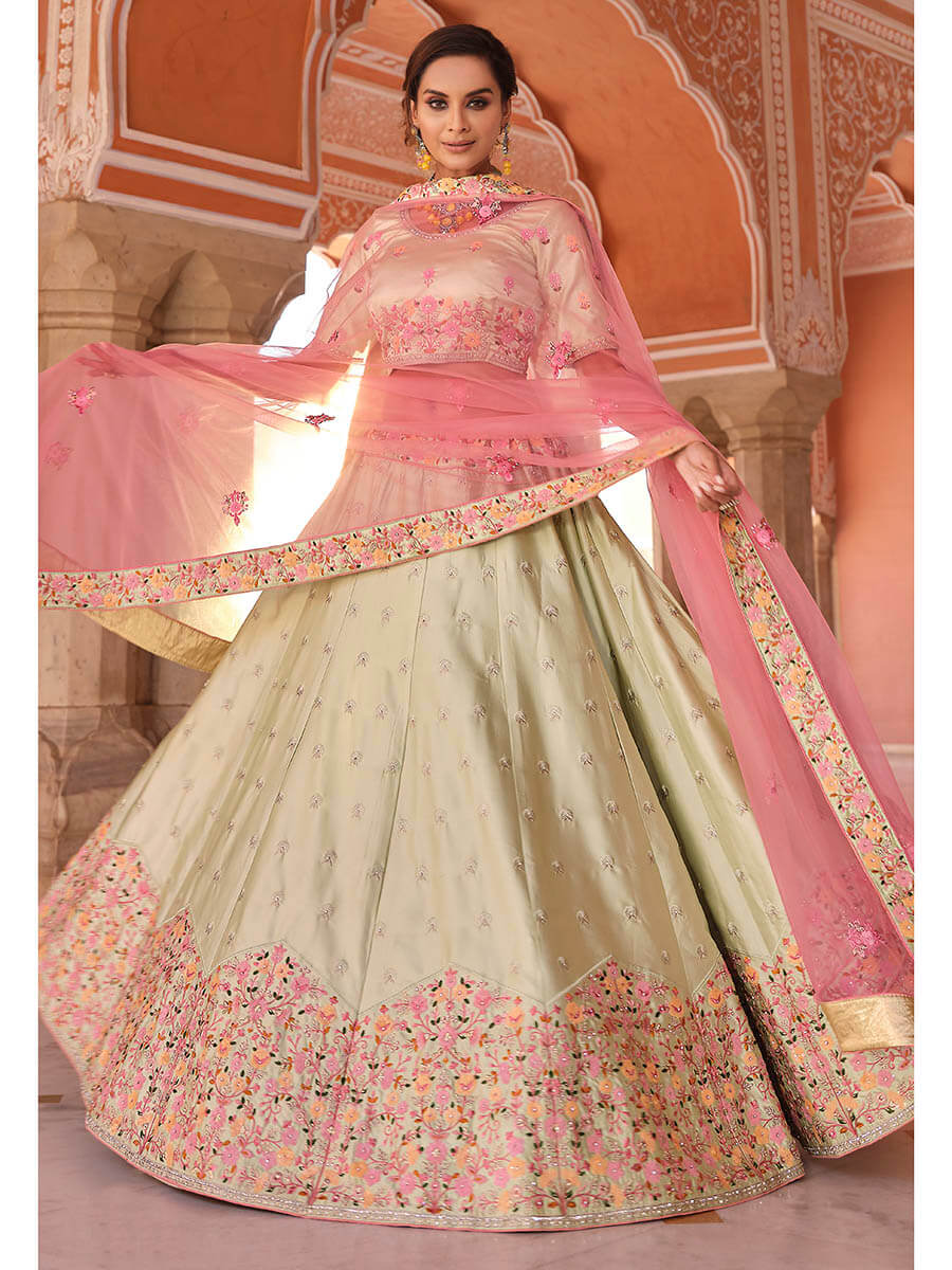 Myra Pista Green Embroidered Designer Lehenga Choli | Grocsy