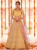 Myra Yellow Organza Embroidered Designer Lehenga | Grocsy