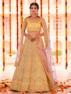 Myra Yellow Organza Embroidered Designer Lehenga | Grocsy