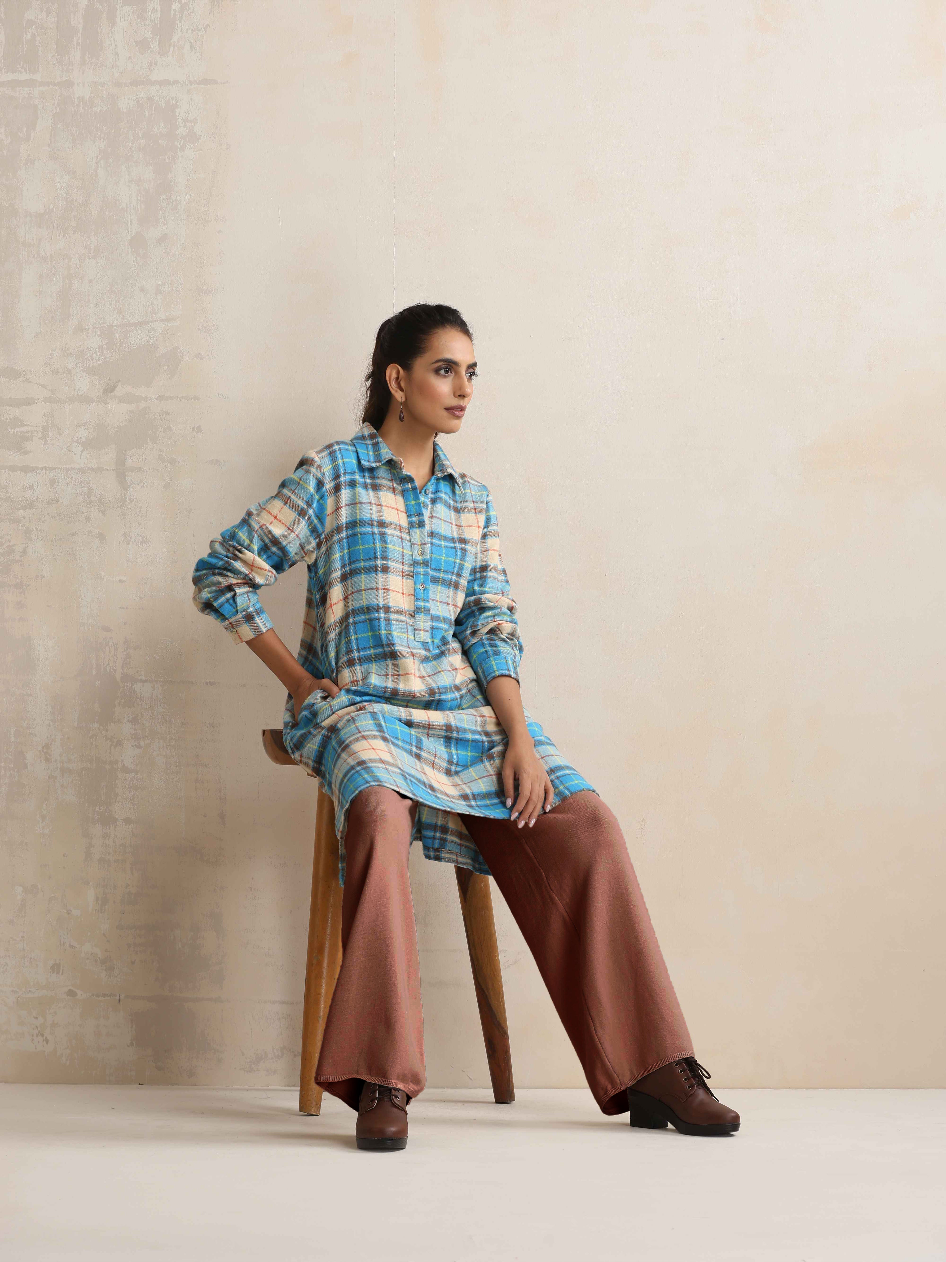trueBrowns Peach Woollen Flared Pants | Grocsy