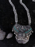 Mominos Fashion Johar Kamal Oxidised Laxmi Mata With Green Stones Long Necklace | Grocsy