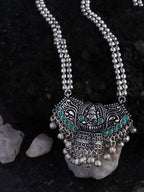 Mominos Fashion Johar Kamal Oxidised Laxmi Mata With Green Stones Long Necklace | Grocsy