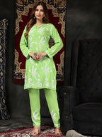 HOUSE OF KARI Floral Embroidered Chikankari Pure Cotton Kurta with Trousers | Grocsy