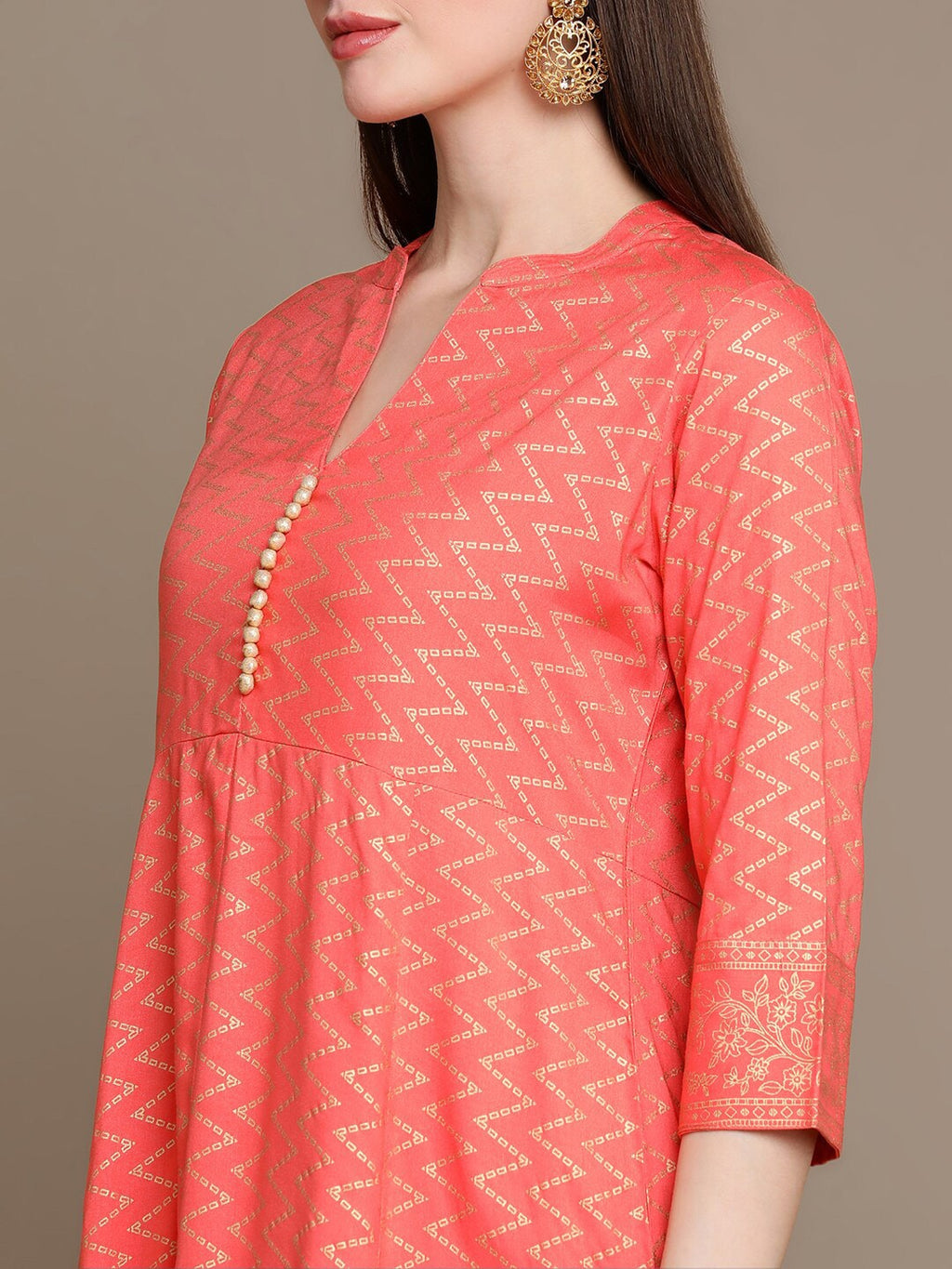 HERE&NOW Chevron Printed Kurta with Trousers & Dupatta | Grocsy