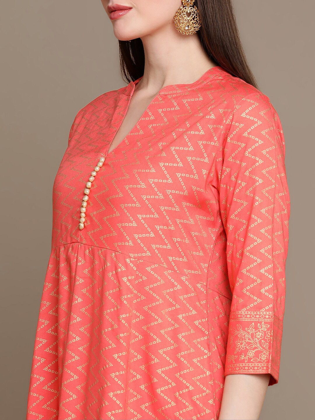 HERE&NOW Chevron Printed Kurta with Trousers & Dupatta | Grocsy