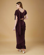 Wine Imported Crush Solid Ready to Wear Saree with stitched Blouse - Aayan | Grocsy