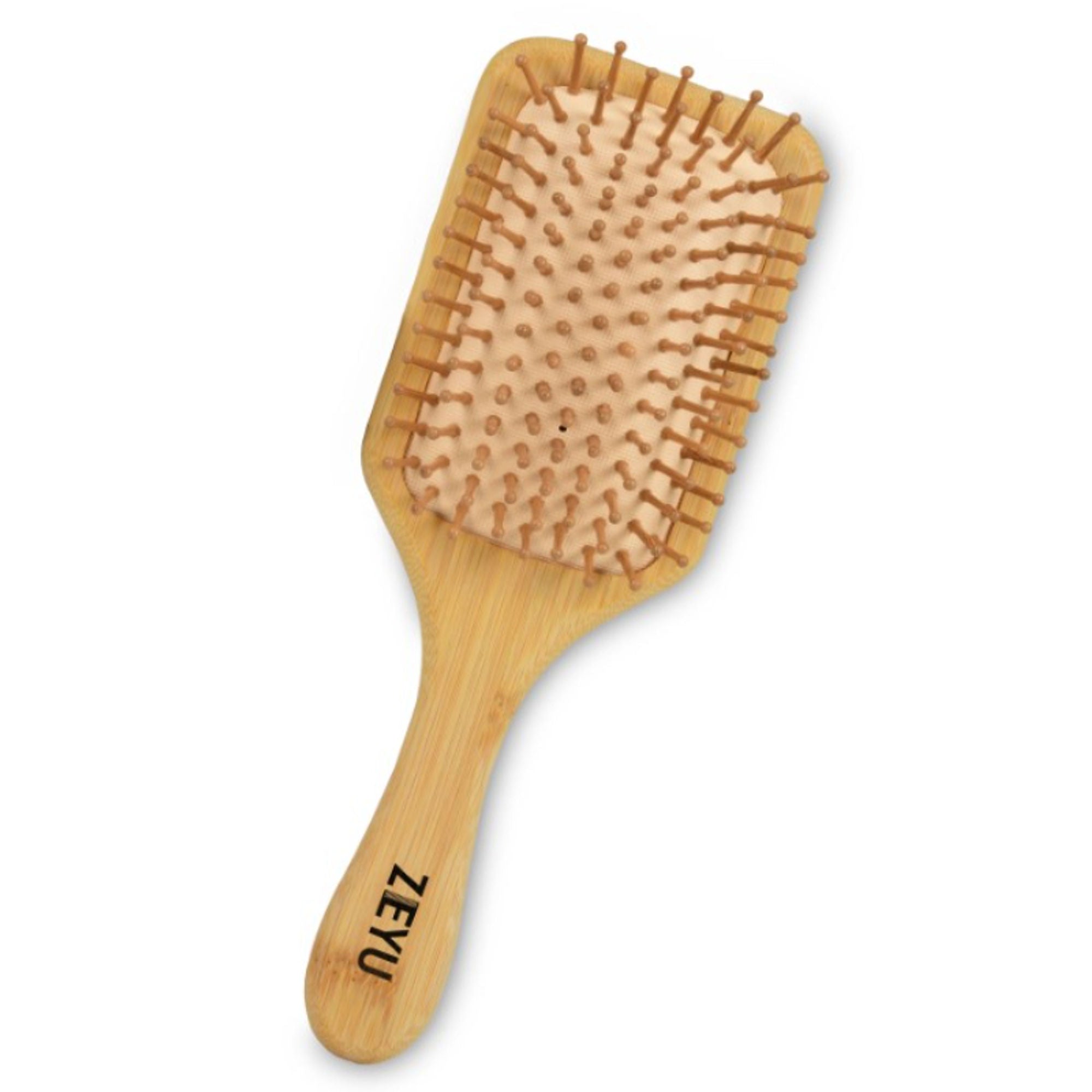 ZEYU Wooden Rectangular Bamboo Hair Brush With Round Ball Bristles - Brown | Grocsy