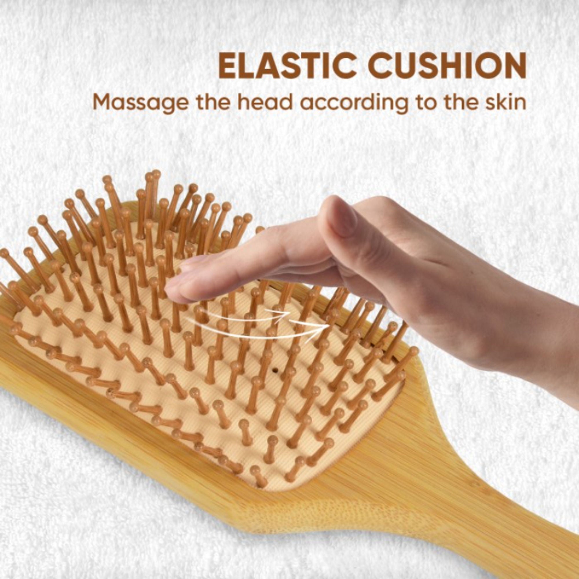 ZEYU Wooden Rectangular Bamboo Hair Brush With Round Ball Bristles - Brown | Grocsy