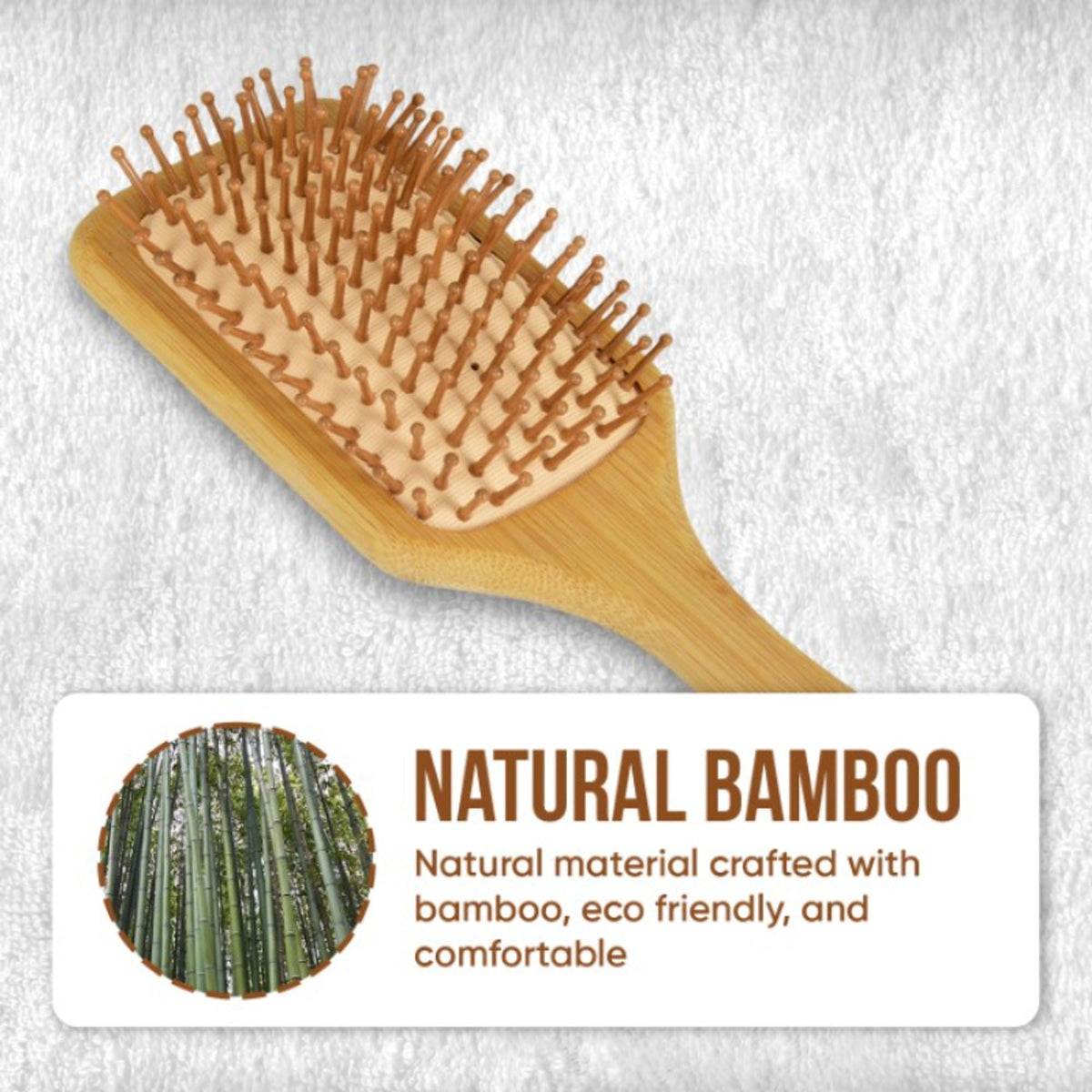 ZEYU Wooden Rectangular Bamboo Hair Brush With Round Ball Bristles - Brown | Grocsy