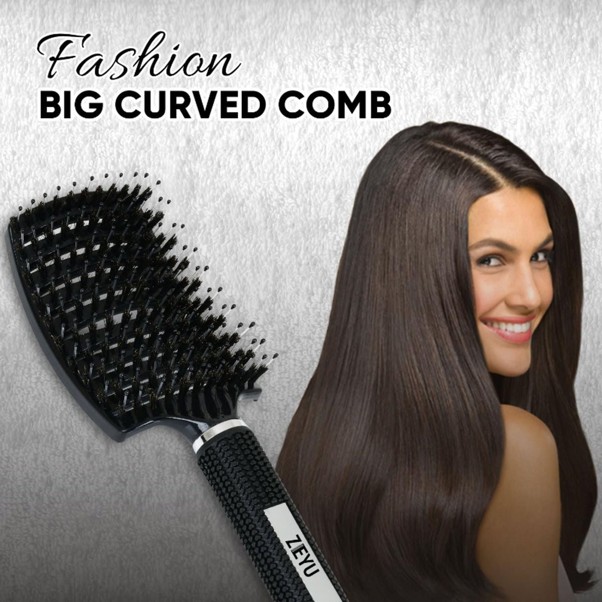 ZEYU Detangler Big Curved Brush With Natural Boar Bristles- Black | Grocsy