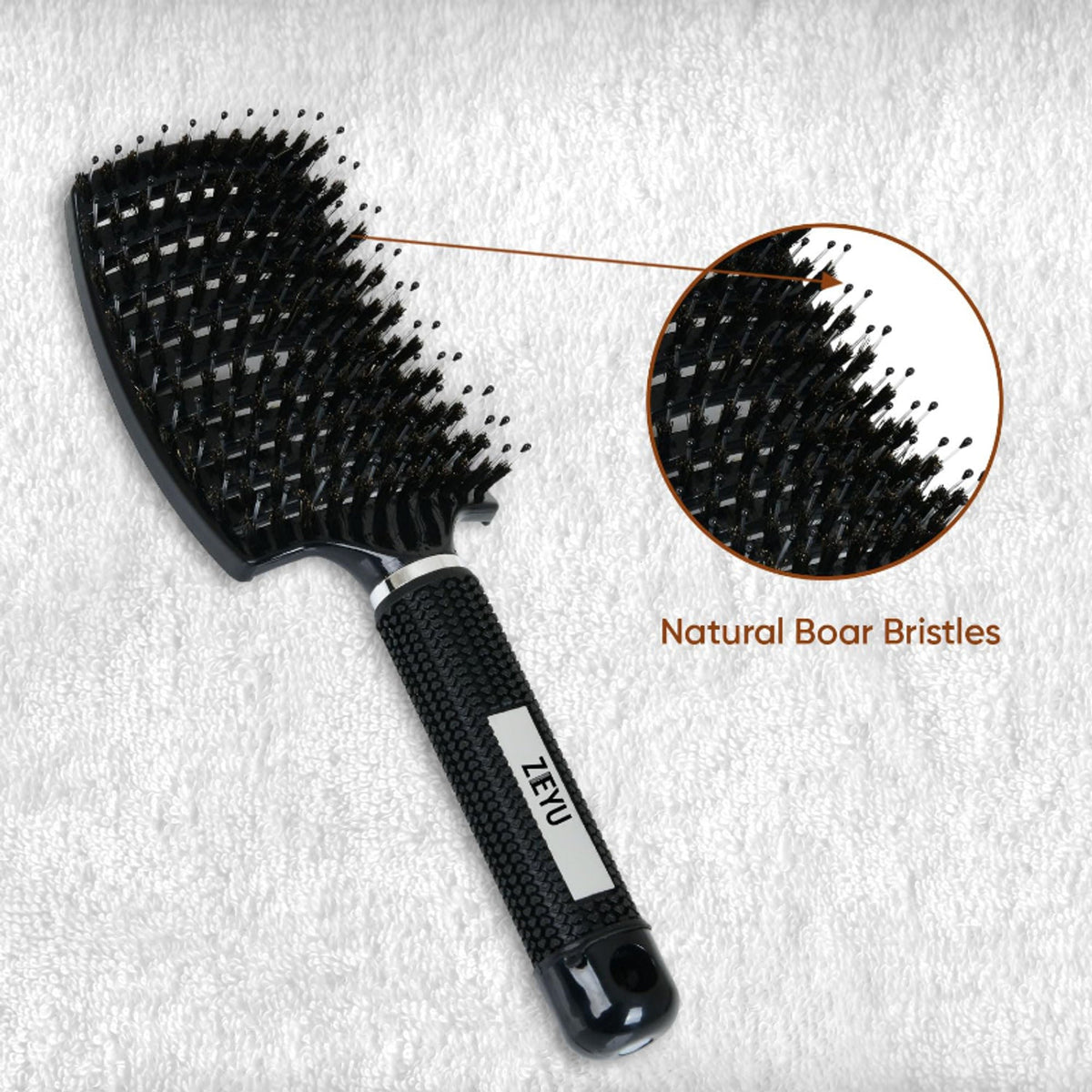 ZEYU Detangler Big Curved Brush With Natural Boar Bristles- Black | Grocsy