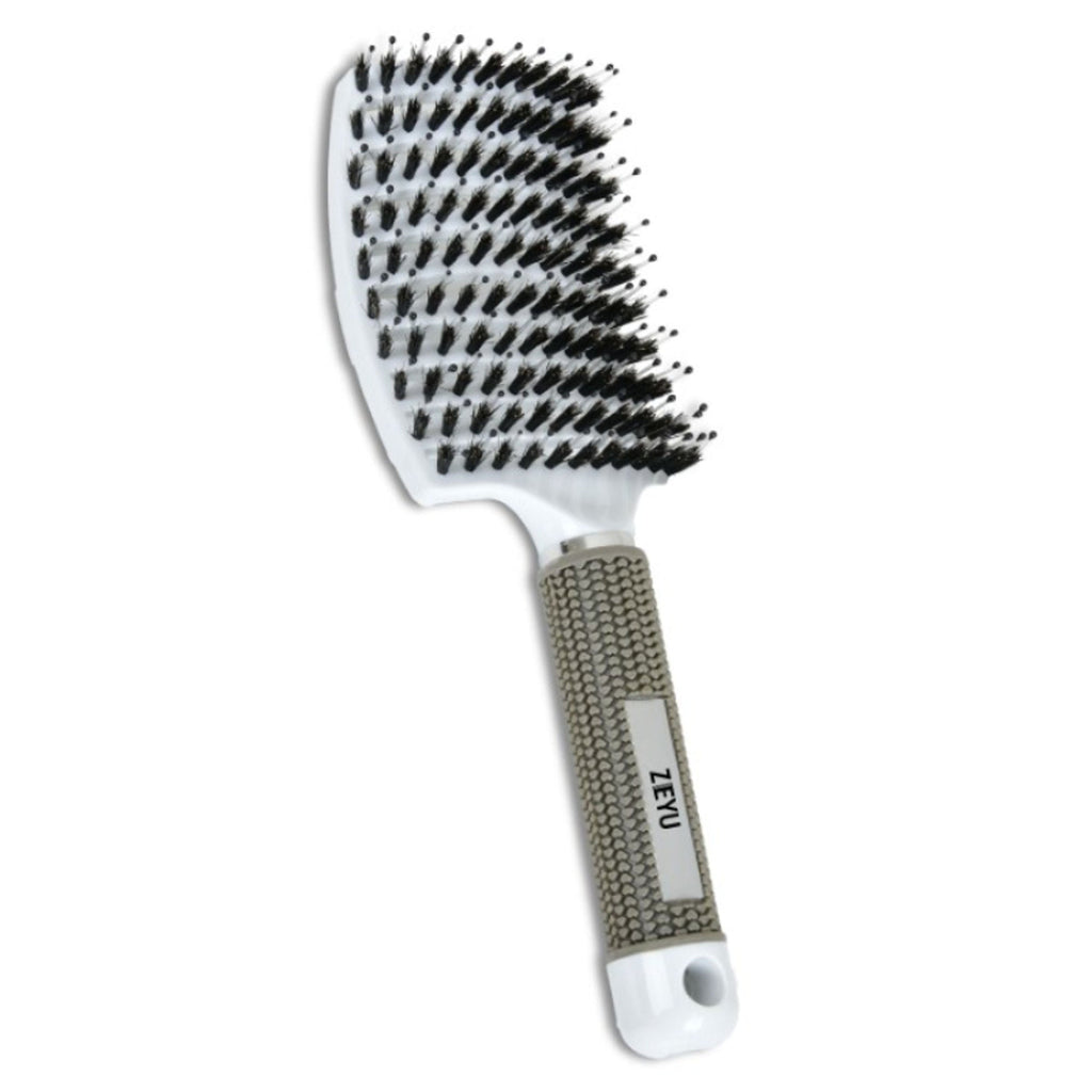 ZEYU Detangler Big Curved Brush With Natural Boar Bristles - White | Grocsy