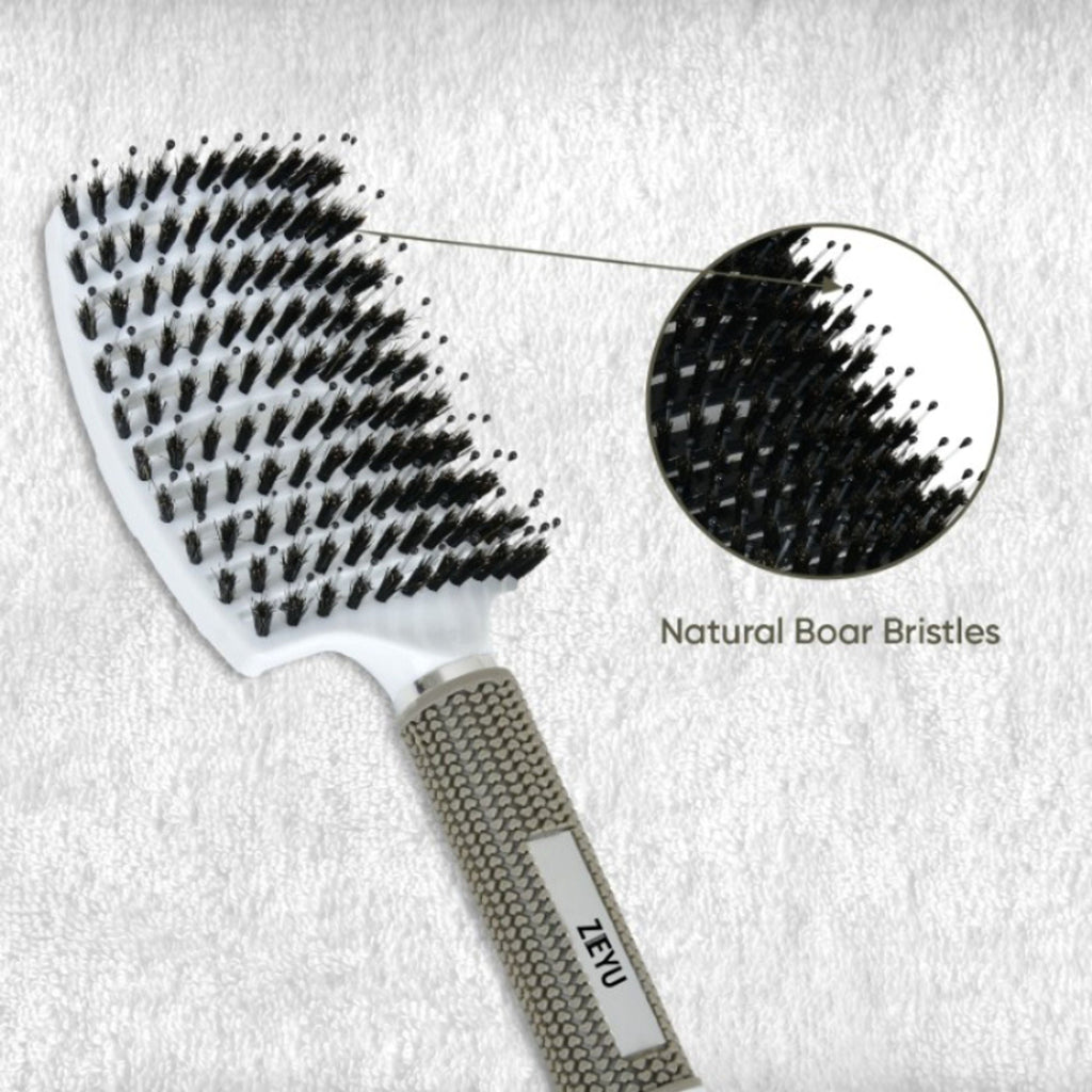 ZEYU Detangler Big Curved Brush With Natural Boar Bristles - White | Grocsy
