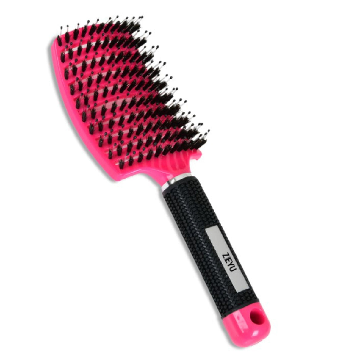 ZEYU Detangler Big Curved Brush With Natural Boar Bristles - Rose Red | Grocsy