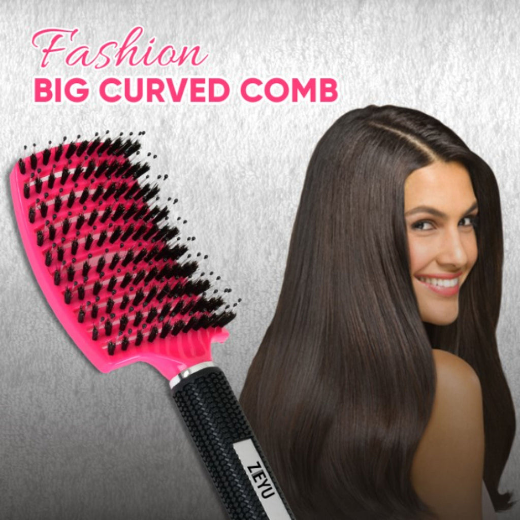 ZEYU Detangler Big Curved Brush With Natural Boar Bristles - Rose Red | Grocsy