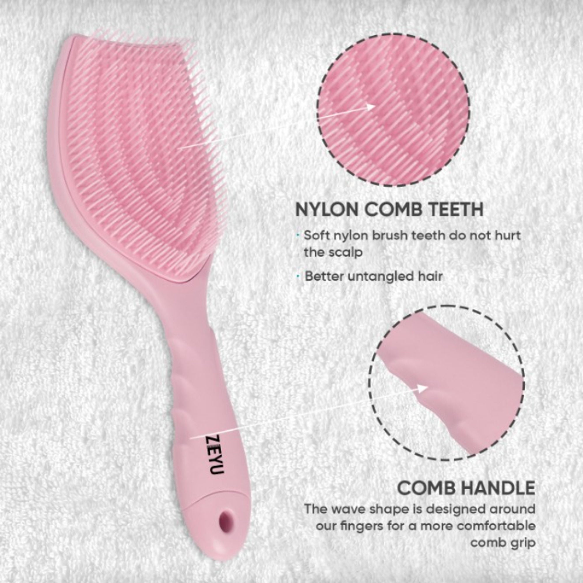 ZEYU Detangler Hairbrush with Removable Cleaning Brush - Pink | Grocsy