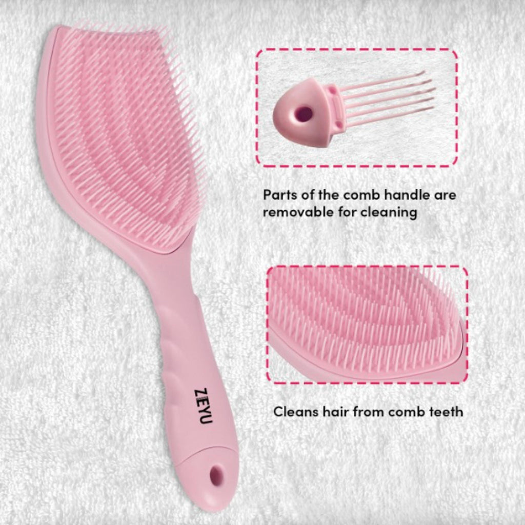 ZEYU Detangler Hairbrush with Removable Cleaning Brush - Pink | Grocsy