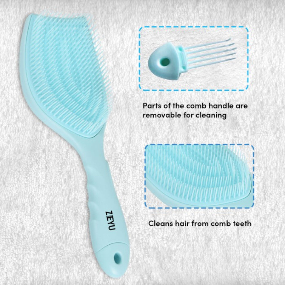 ZEYU Detangler Hairbrush with Removable Cleaning Brush - Blue | Grocsy