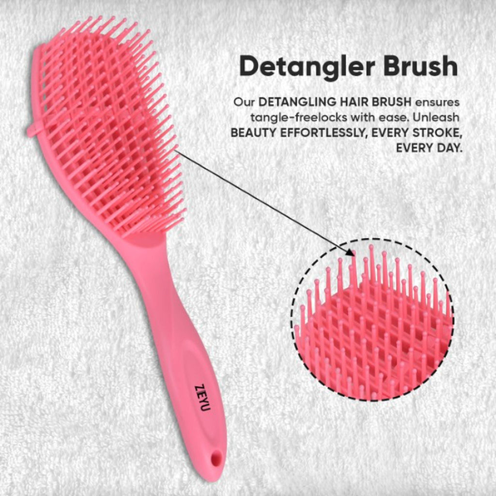 ZEYU Detangler Hairbrush for Curly Hair – 8-Row Flexible & Soft Nylon Bristles - Pink | Grocsy