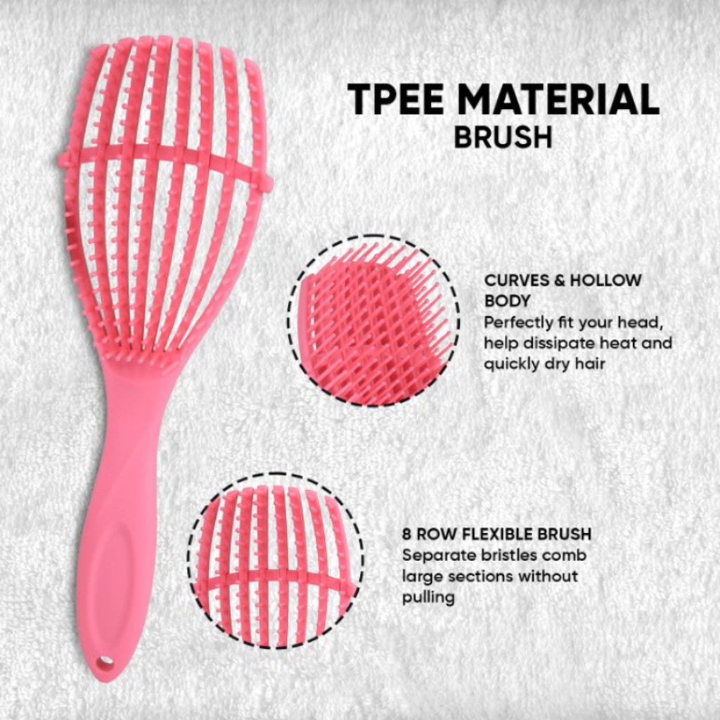 ZEYU Detangler Hairbrush for Curly Hair – 8-Row Flexible & Soft Nylon Bristles - Pink | Grocsy