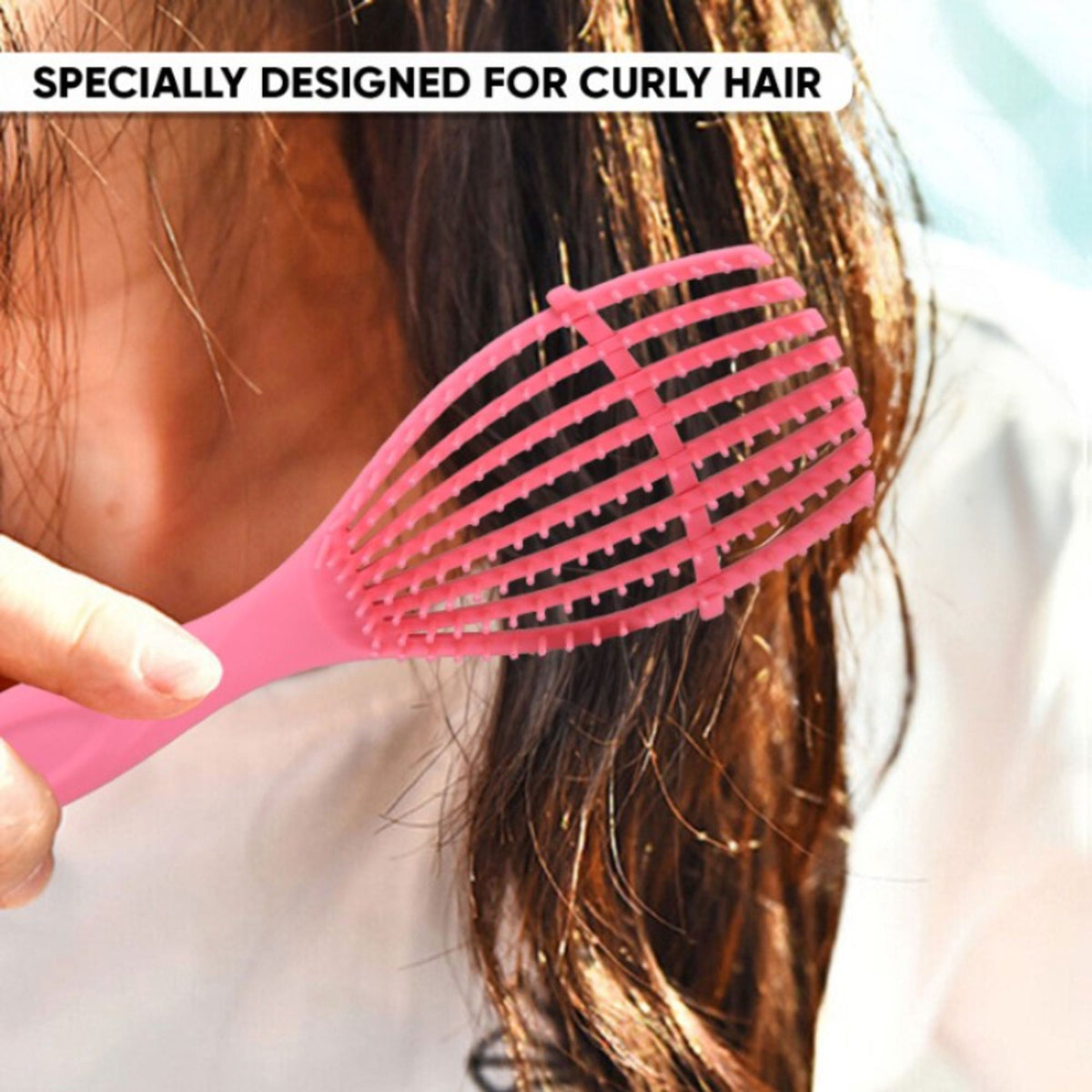 ZEYU Detangler Hairbrush for Curly Hair – 8-Row Flexible & Soft Nylon Bristles - Pink | Grocsy