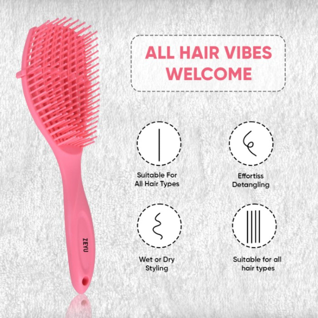 ZEYU Detangler Hairbrush for Curly Hair – 8-Row Flexible & Soft Nylon Bristles - Pink | Grocsy