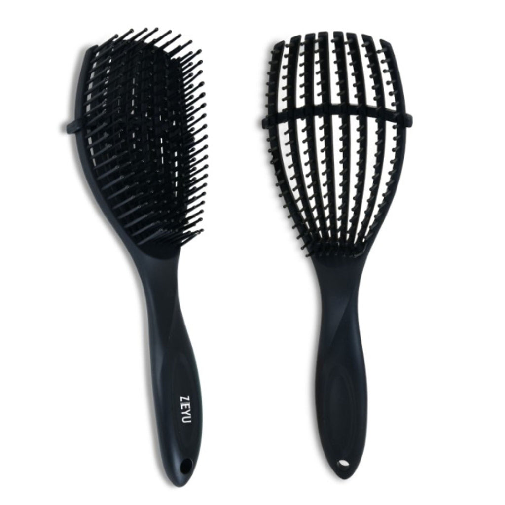 ZEYU Detangler Hairbrush for Curly Hair – 8-Row Flexible & Soft Nylon Bristles - Black | Grocsy