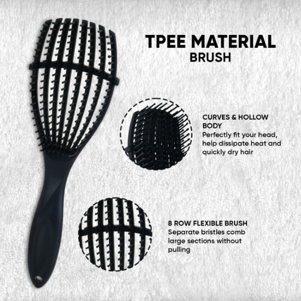 ZEYU Detangler Hairbrush for Curly Hair – 8-Row Flexible & Soft Nylon Bristles - Black | Grocsy