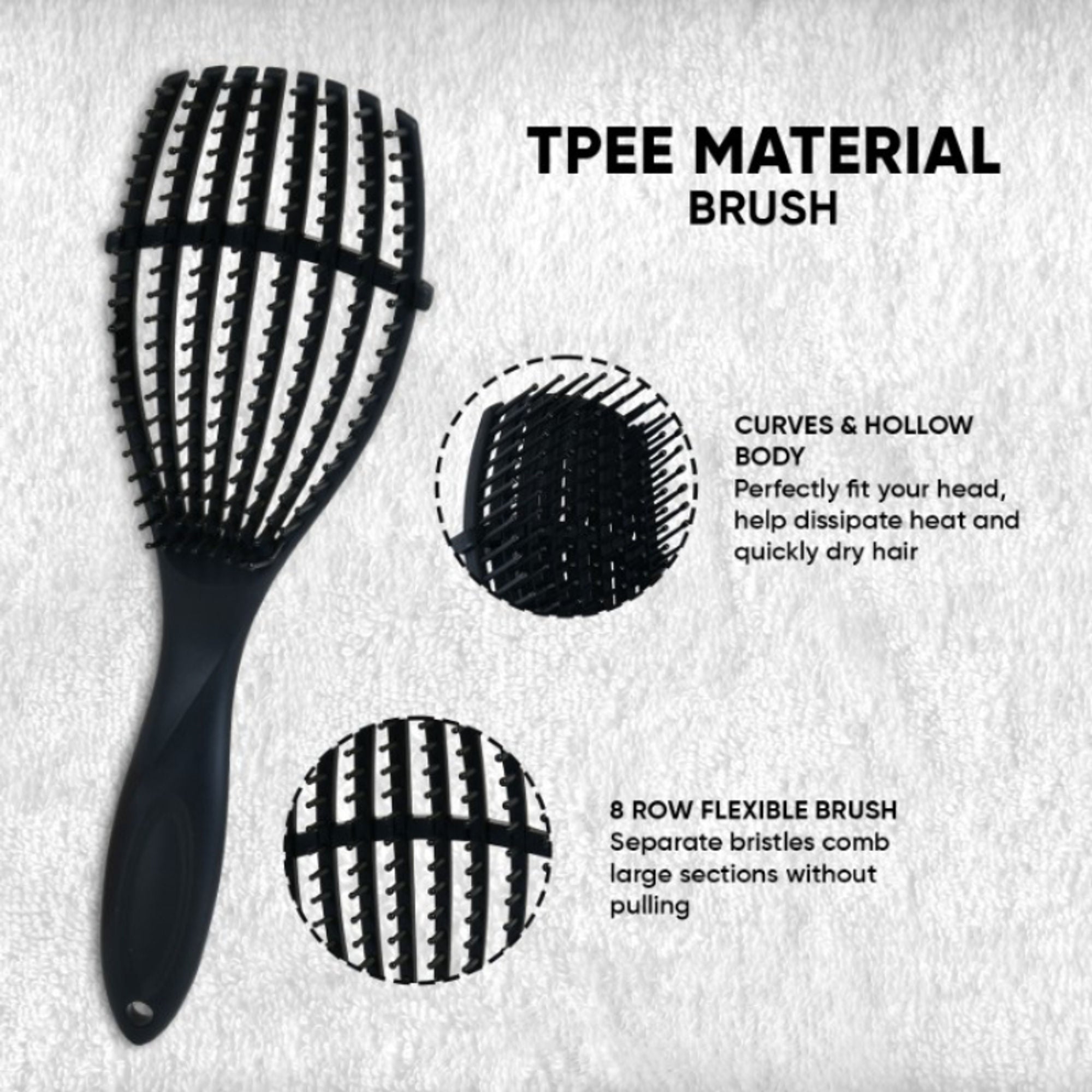 ZEYU Detangler Hairbrush for Curly Hair – 8-Row Flexible & Soft Nylon Bristles - Black | Grocsy