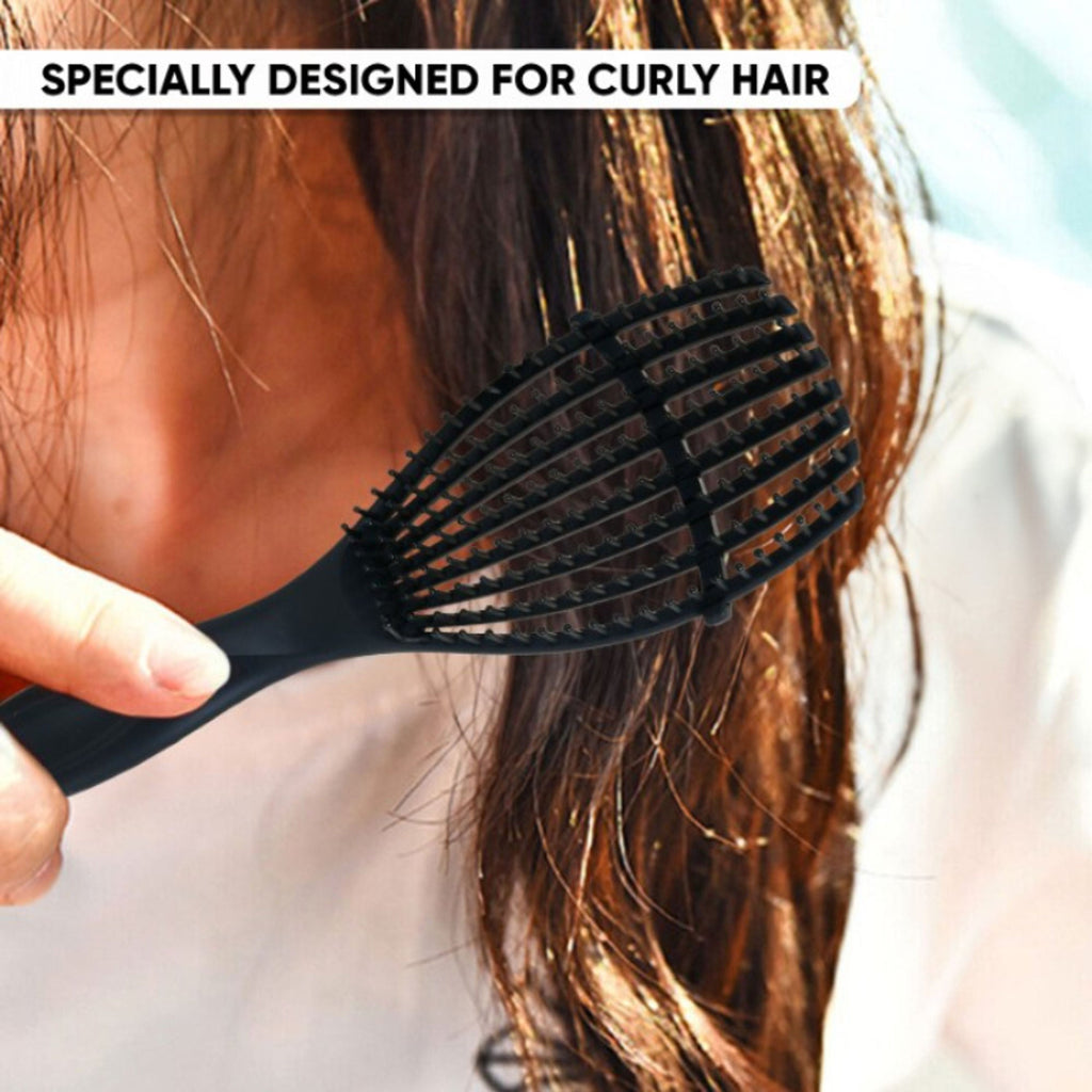 ZEYU Detangler Hairbrush for Curly Hair – 8-Row Flexible & Soft Nylon Bristles - Black | Grocsy