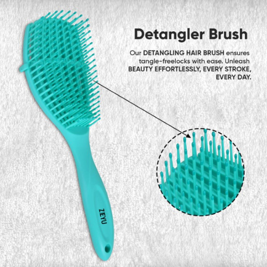 ZEYU Detangler Hairbrush for Curly Hair – 8-Row Flexible & Soft Nylon Bristles - Green | Grocsy
