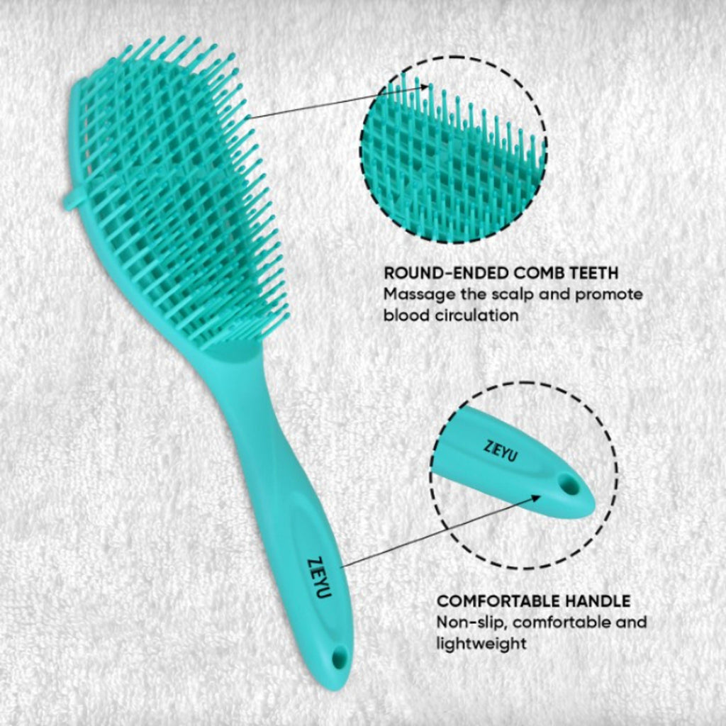 ZEYU Detangler Hairbrush for Curly Hair – 8-Row Flexible & Soft Nylon Bristles - Green | Grocsy