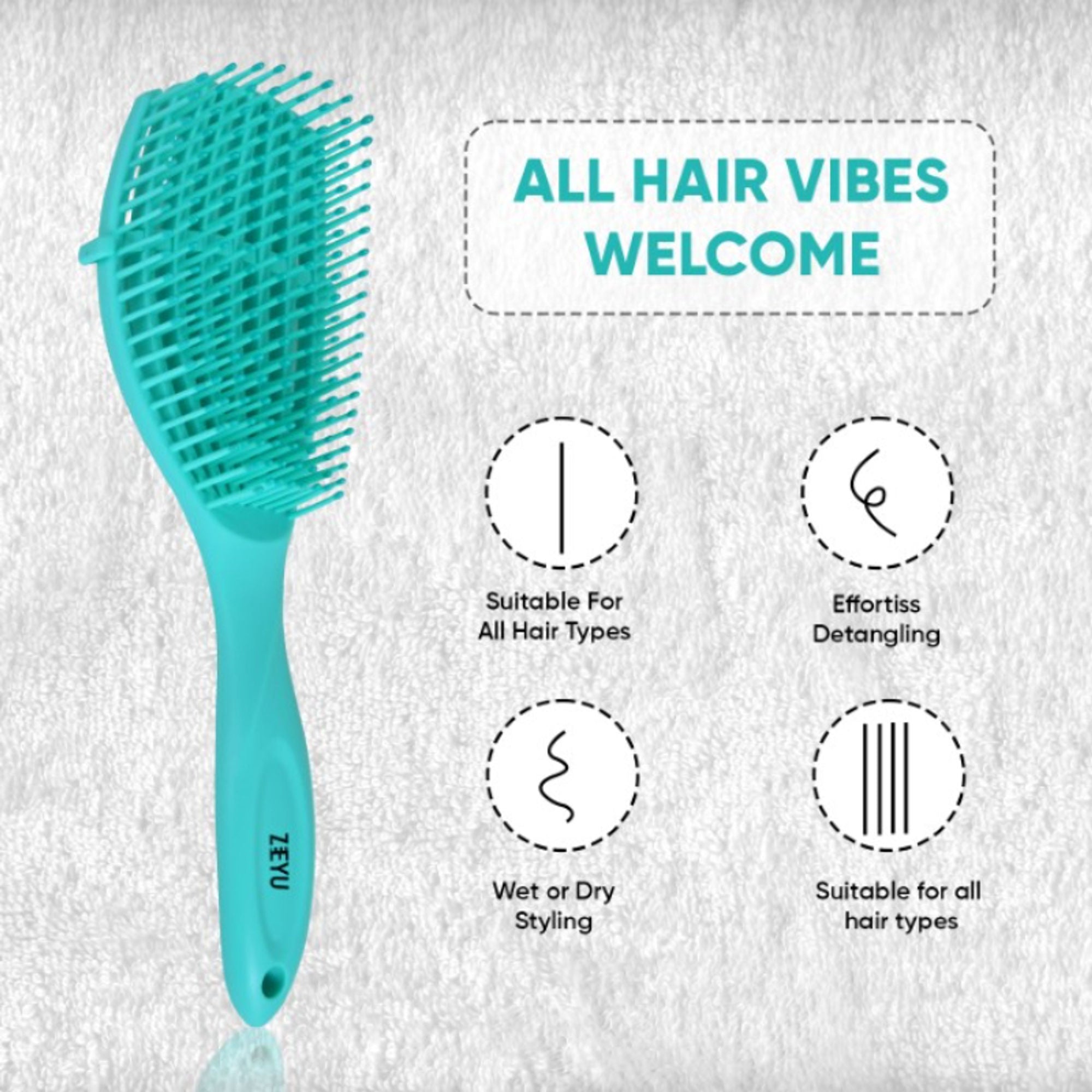 ZEYU Detangler Hairbrush for Curly Hair – 8-Row Flexible & Soft Nylon Bristles - Green | Grocsy