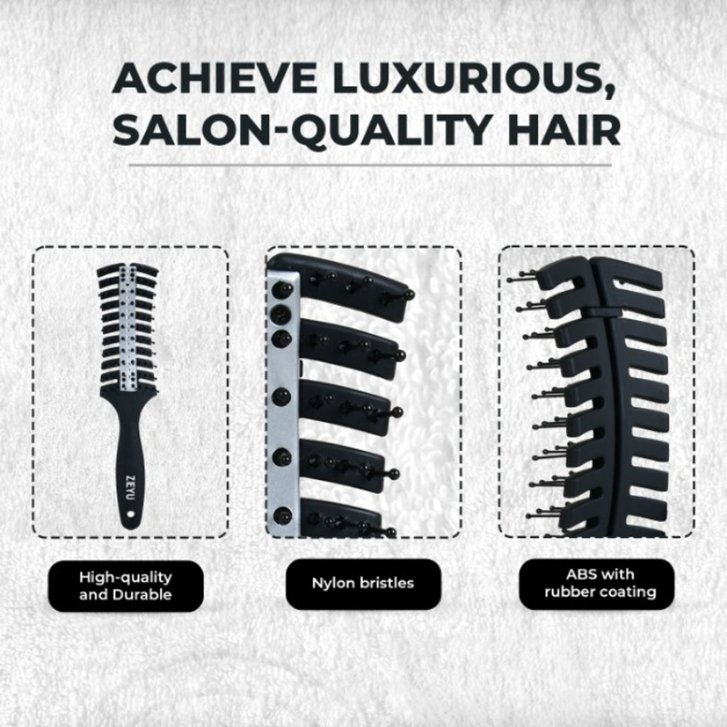 ZEYU Vented HairBrush With Metal Plate & Bristles- Black Silver | Grocsy