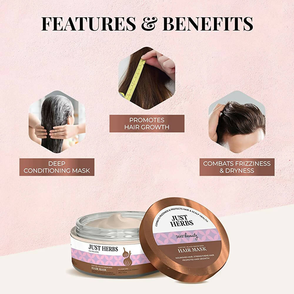Just Herbs Anti Hairfall Natural Hair Mask With Castor & Black Onion Seed | Grocsy